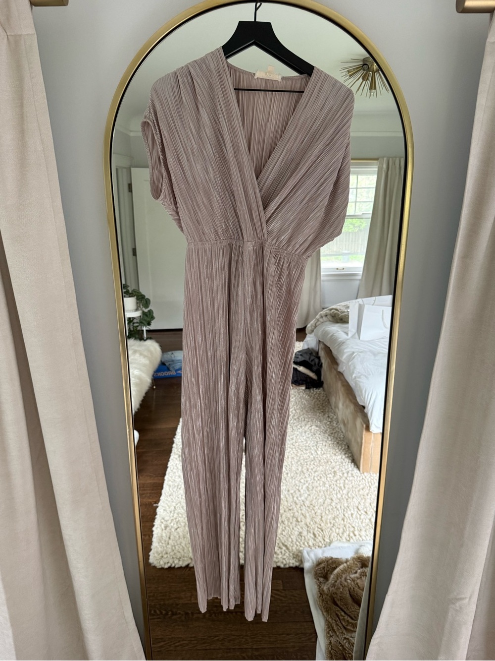 Pleated V-Neck Taupe Jumpsuit